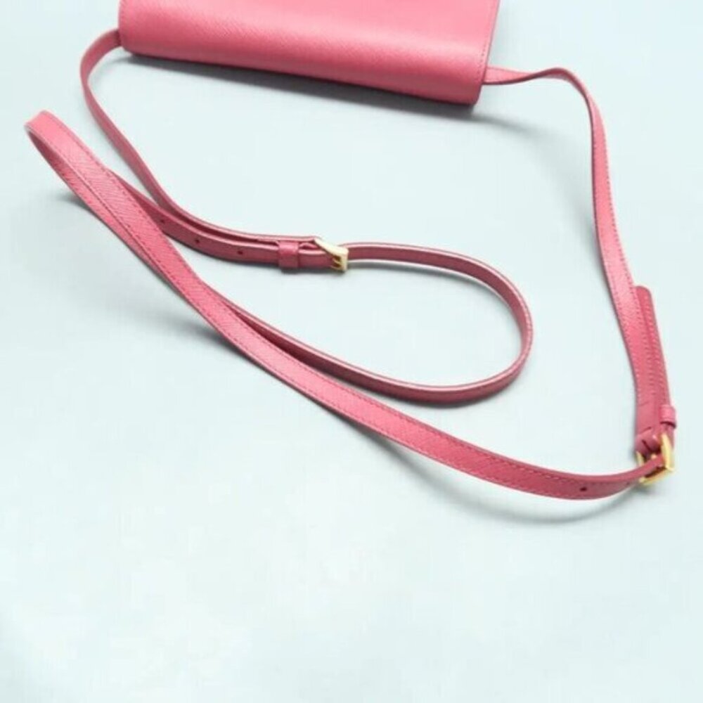 PRADA Saffiano Pink Bow Leather Shoulder Bag 390-082825 - Picture 6 of 13
